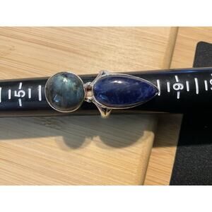 Labroadorite, Lapiz Lazuli Ring Size 7.5.  925 1.5” Long 11.4 Grams